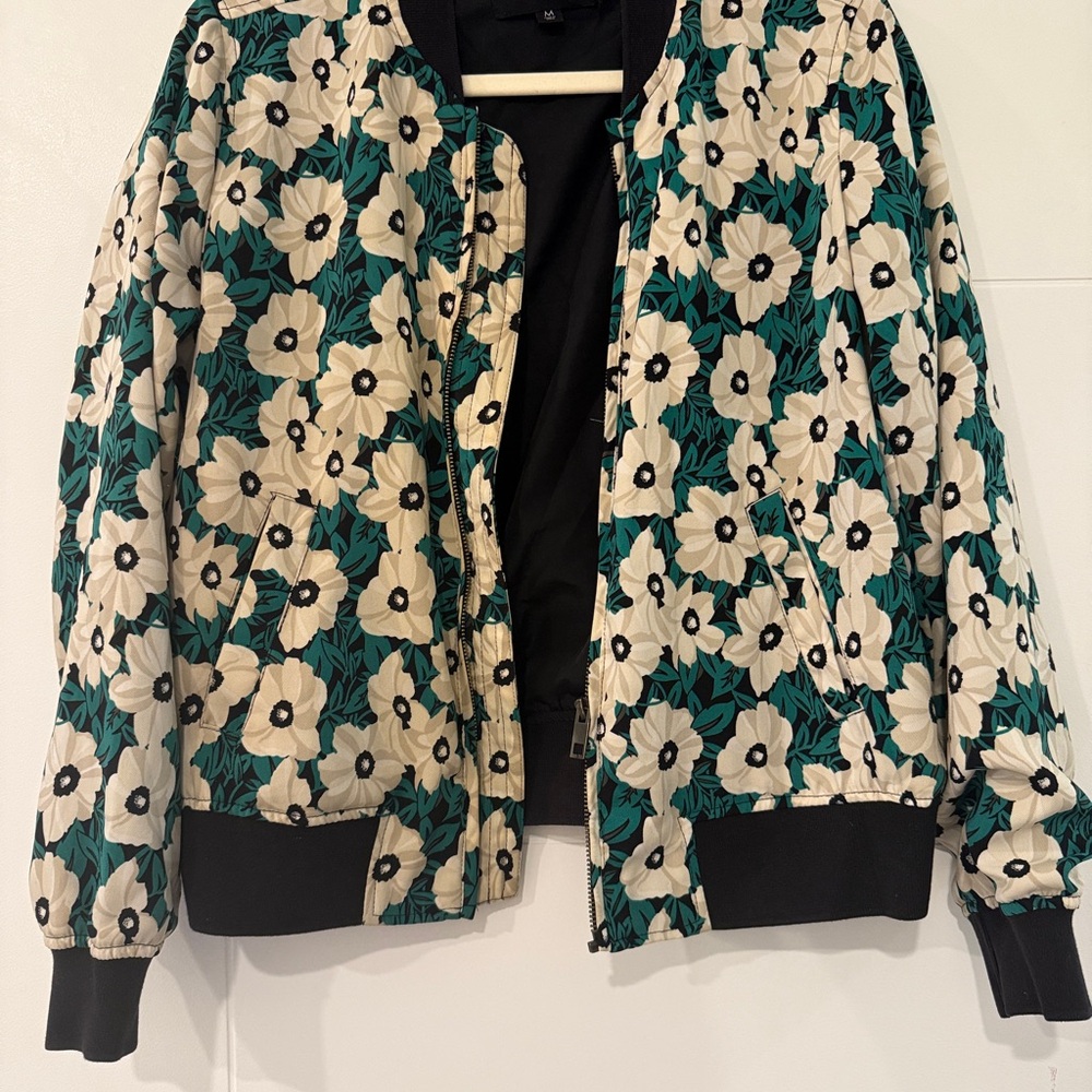 Who What Wear Black and Cream Bomber Jacket with Ribbed Trim